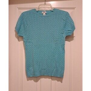 Lilly Pulitzer Vintage Cashmere Cable Knit Short Sleeve Sweater Blue Size Large